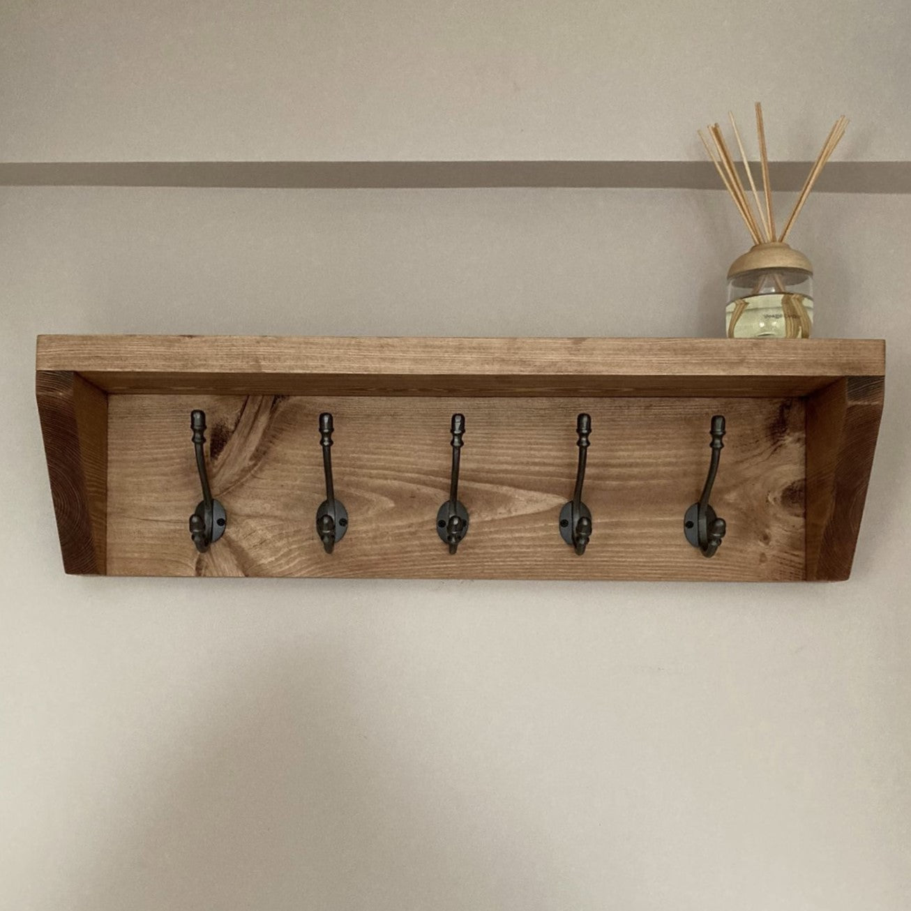 Solid Wood Rustic Industrial Style Coat Rack With Shelf