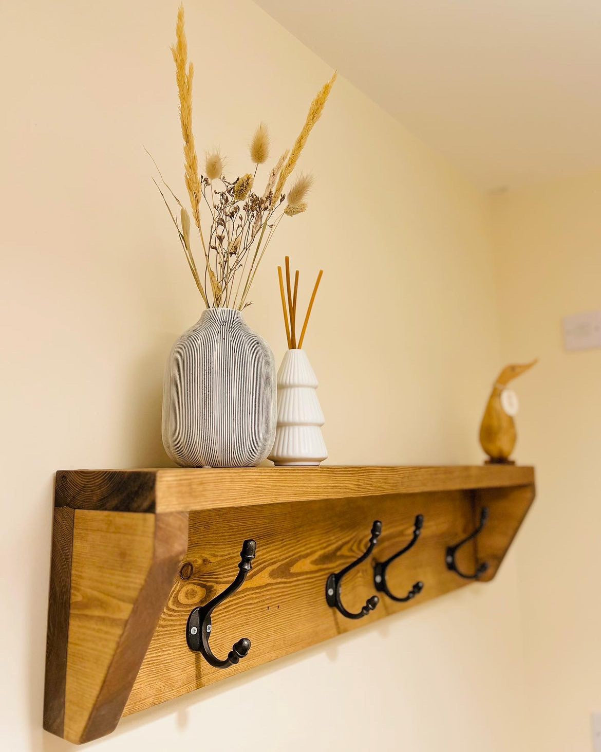 Oak Coat Rack With Shelf Coat Hook and Shelf Wooden Entryway Shelf