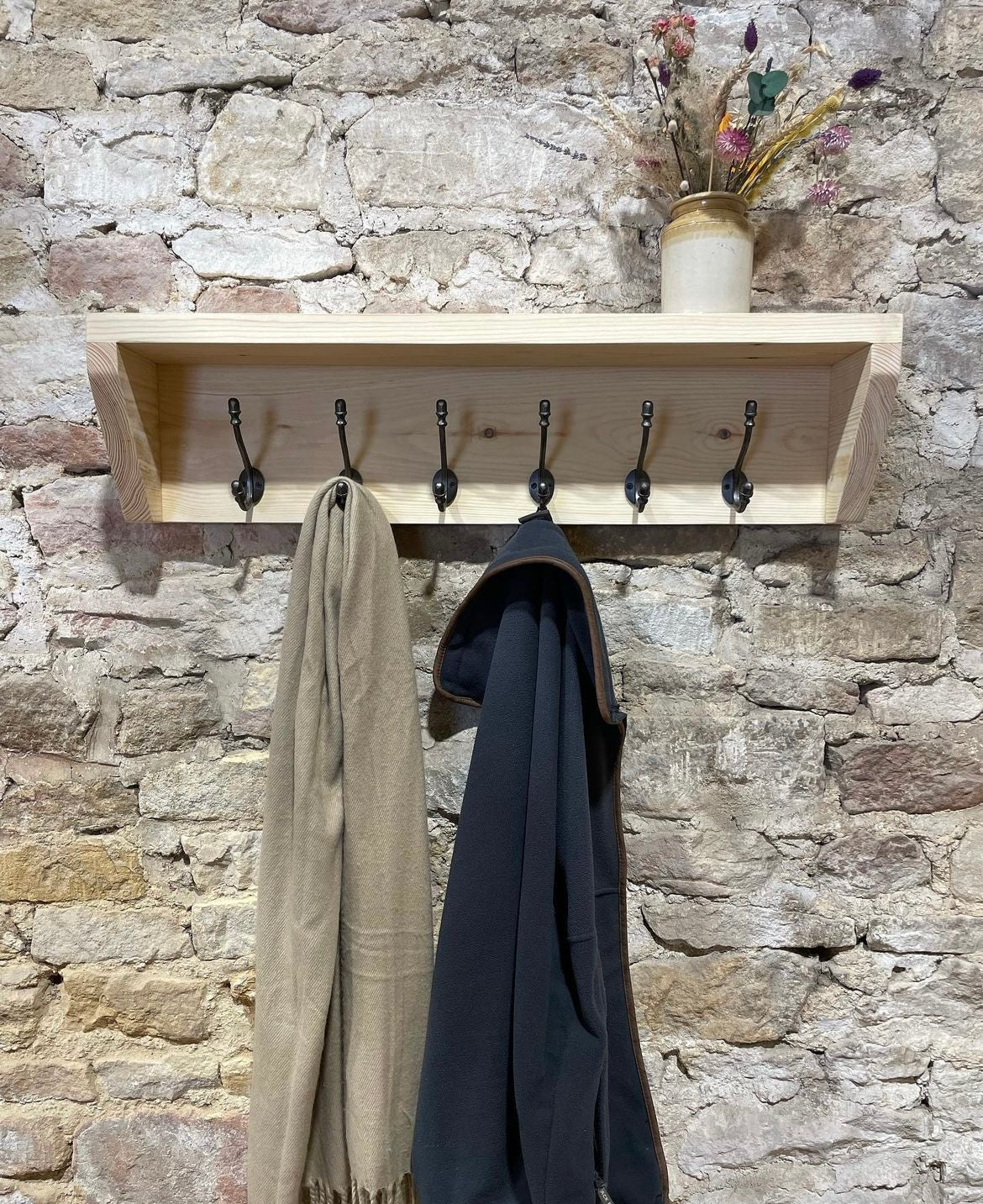 Solid Wood Industrial Style Coat Rack & Shelf