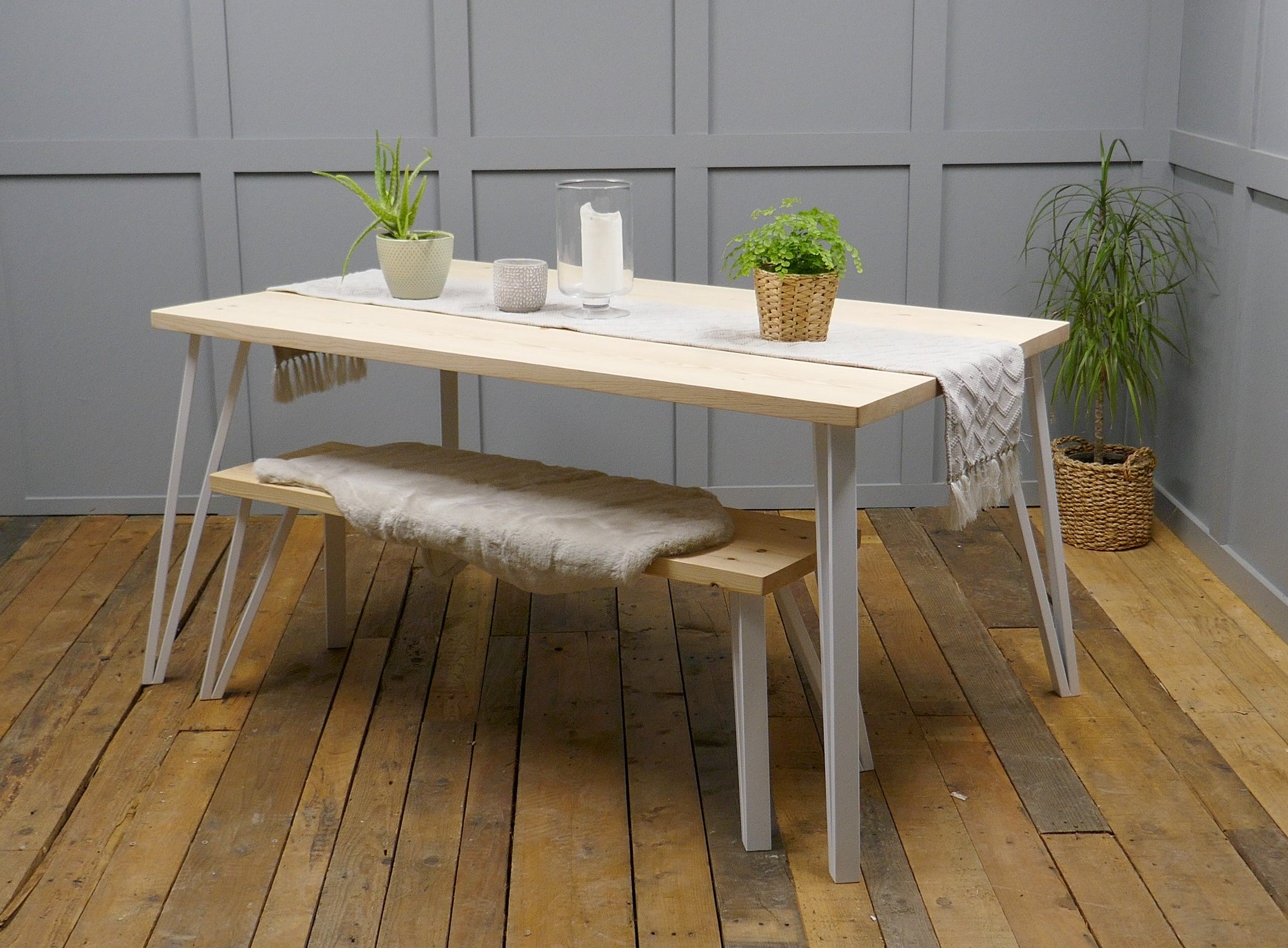 Rustic dining table on sale and bench set