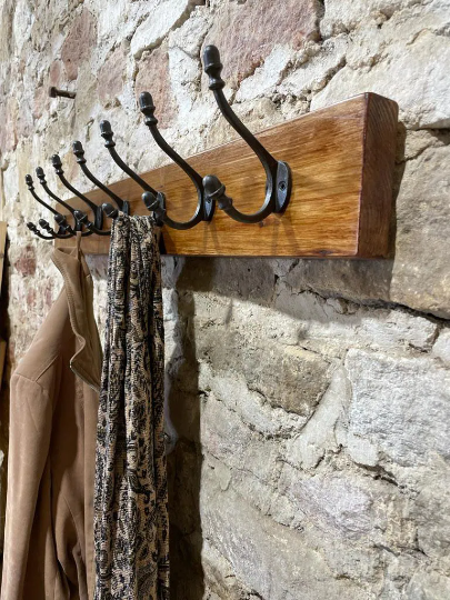 Solid Wood Rustic Industrial Style Coat Rack