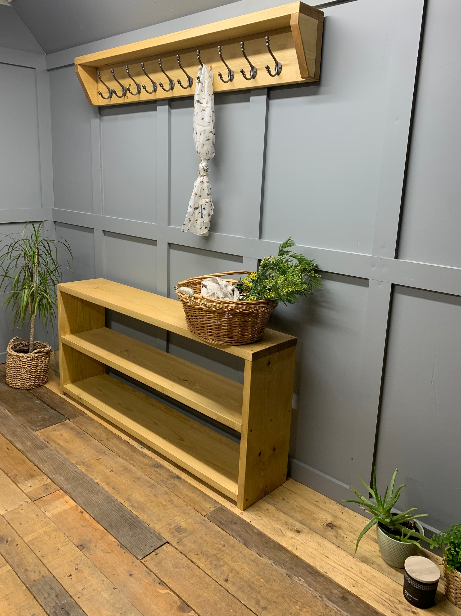 Solid Wood Shoe Storage Hallway Bench Hallway Shelving