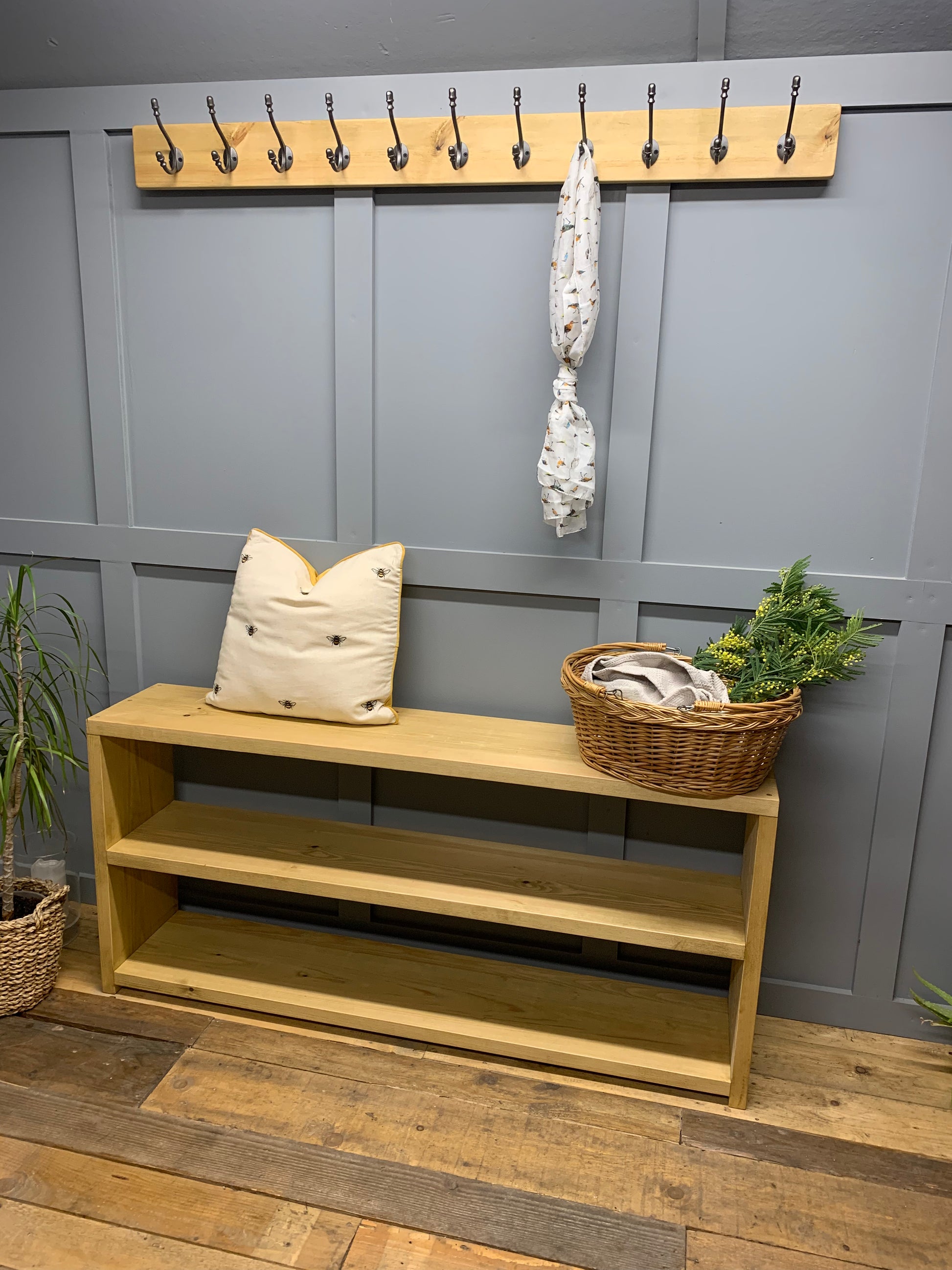 Solid Wood Shoe Storage Hallway Bench Hallway Shelving