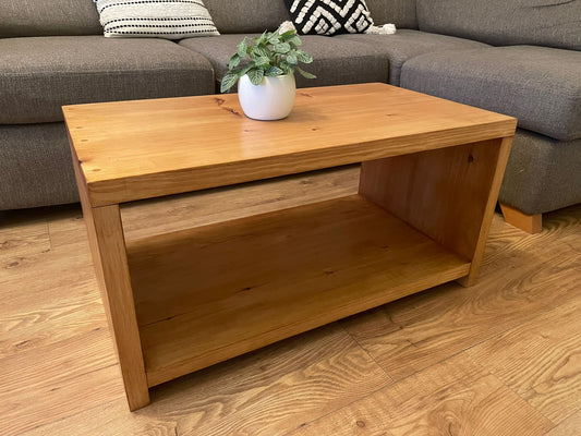 Solid Wood Rustic Style Square Coffee Table & Shelf