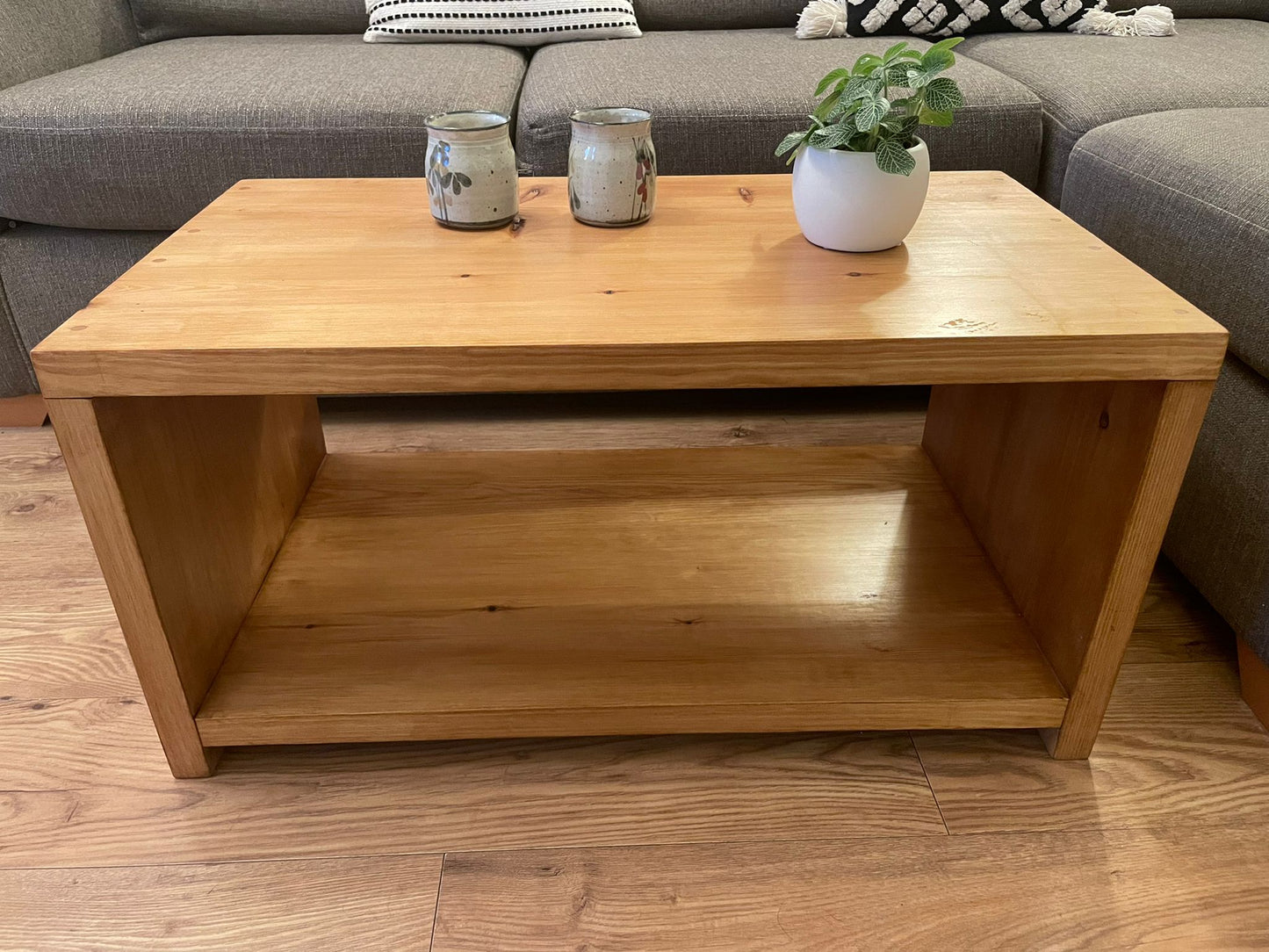 Solid Wood Rustic Style Square Coffee Table & Shelf